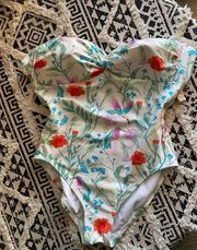 Kate Spade Strapless One Piece Floral Bathing Suit Full Coverage, Size M