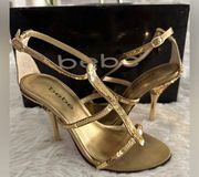 Bebe Fortune Gold sequin stiletto sexy heels shoes sz 5