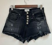 McGuire Black Denim Shorts Distressed Button Fly Size 24