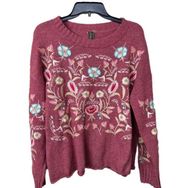 Aratta Silent Journey Paprika Floral Embroidered Sweater Anthro - Large