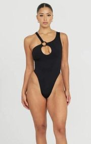 NWT Riot Swim High Cut Asymmetrical Seamless Lux One Piece Black Women's Size XS