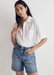 Madewell Signature Poplin Short Sleeve Button Down Shirt in White M NWT