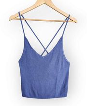 Kendall + Kylie  Blue Knit Strappy Back Crop Tank Top L