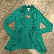 Women’s Matilda Jane emerald green ruffle cardigan sweater size small S NEW NWT