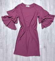 Maroon Tiered Ruffle Sleeve Dress XS