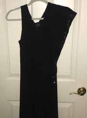 Nightway black sequin evening dress ruffled Large