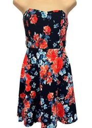 April Strapless Floral Dress Black/Red/Blue Size Large Summer Sexy Short