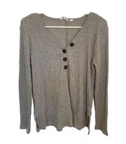 Cable & Gauge V-Neck Pullover Sweater Gray Ribbed