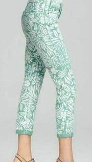 DvF x Current/Elliot Skinny Jean in Mint Tropical Plants Size 26 Green White