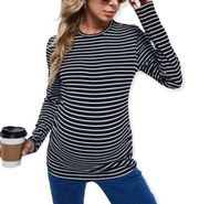 New Look Maternity Black & White Striped Print Ruched Sides 3/4 Sleeve Shirt 14