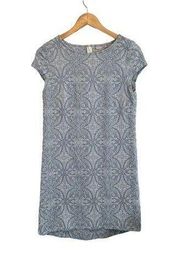 Halogen Cap Sleeve Medallion Blue White Textured Cotton Sheath Dress Size Small