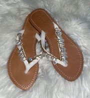 Anthropologie Mystique white Pearl and beaded Flip Flop Sandals, NWT