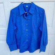 PECK & PECK Women Wrinkle Free 100% Cotton Blouse Deep Blue 12