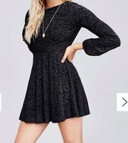 Ecote Womens size XS black Burnout Velvet Long Sleeve paisley mini Dress