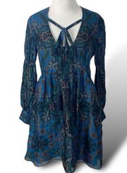 Revolve Rachel Zoe Silk Liridona Mini Dress Blue Size 2 XS V Neck Plunge Ruffle