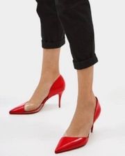 BERSHKA D'Orsay shoes with vinyl detail Clear Red Holiday SZ-38 (7.5-8)