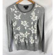 Liz Claiborne Career Floral Texture Grey Pullover Sweater Size Small