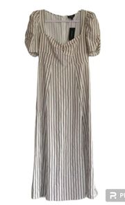 Danielle Bernstein Striped Puffy Sleeve Midi Dress