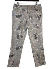 Zac & Rachel Animal Print Metallic Straight Leg Flatfront Zip Trouser Pant Sz 10