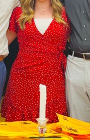 red dress with white polka dots