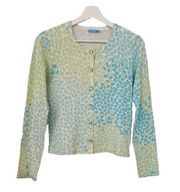 J. McLaughlin Seville Green Blue Spotted Cardigan Small