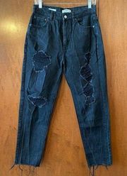 Pull & Bear Black Distressed Mom Jeans