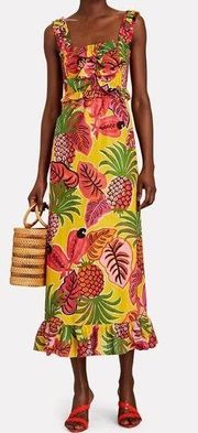 NEW Farm Rio Fruit Dream Maxi Dress Tropical Resort Yellow Pink Green Small