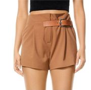 Alice and Olivia Adelina Tag Belt Pleated Shorts size 4 beige tan camel