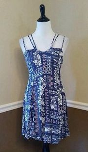 NEW Ripe Clothing  Patchwork Blue & White Paisley Boho Sun Dress Small