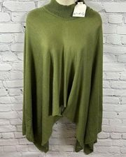 Wonderly Women’s Pointelle Knit Topper Poncho Mock Neck Olive Green One Size NWT