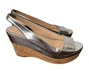 Prada Metallic Slingback Peep Toe Wedge Sandals