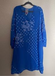 Johnny Was Rion Soleil Tunic Size XS MSRP $250 Blue Embrodery