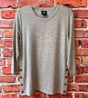 Soft Heathered Gray  Button Side Crew Neck Sweater