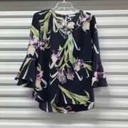 Carolina Belle Shirt Womens Size Extra large XL Black Floral Top Blouse Pullover