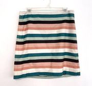 ANN TAYLOR LOFT Outlet Pink Teal Blue White ish Multi Striped Mini Pencil Skirt