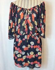 Topshop navy floral print flutter sleeve dress