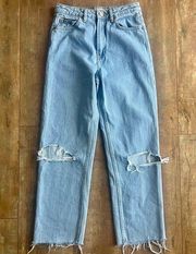 ASOS High Rise Light Wash Cut Off Ankle Straight Leg Distressed Jeans Size 26