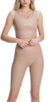 Women’s Tan Sexy Biker Short Set