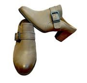 Vionic Cheyenne Heeled Mules Side Buckle Light Taupe Leather Size 10 Women’s