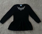 CeCe Black 3/4 Sleeve Gemmed Sweater Peplum Shirt