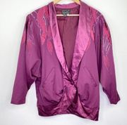 Vintage Suzette Purple Pink Bejeweled Wool Blazer Jacket Women's Size 8