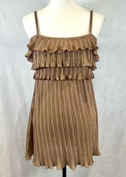 mocha ruffle pleated mini dress with bodysuit size medium