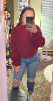 Forever 21 Red Knitted Cropped Sweater