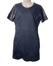 Marc by Marc Jacobs black denim mini dress leather sleeves sz 12