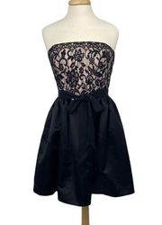 Shoshanna Lace Satin Fit & Flare Mini Dress Strapless Black Ivory Womens 10