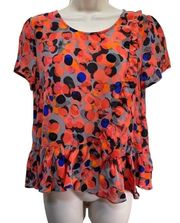 Anthropologie HD IN PARIS silk spotted ruffle flounce peplum short sleeve blouse