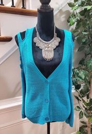 Love By Design Women Blue Acrylic Long Sleeve Buttons Front Knit Cardigan Size L