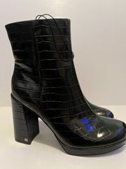 Maya Black Croc Embossed  Platform Boot