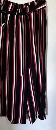 Torrid Womens Wide Leg Pants Belted Waist Black White And Magenta Stripes Size 0