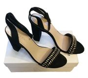 SANDRO PARIS Black Suede Sandals Gina Block Heels Studded Detail 40 / 9-9.5 NWB